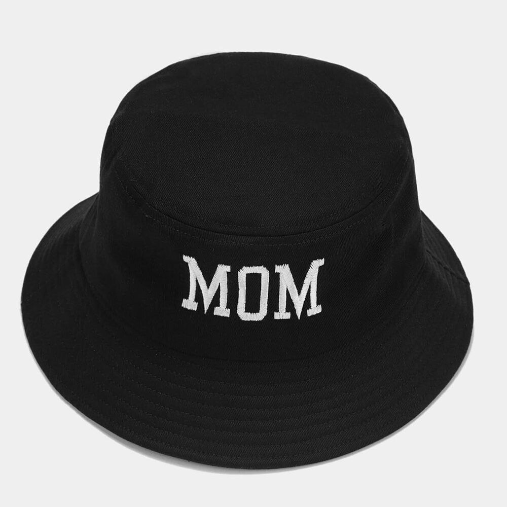 9123 Mom Black Fashion Embroidery Bucket Hat Cotton Beach Fisherman Hats View 5